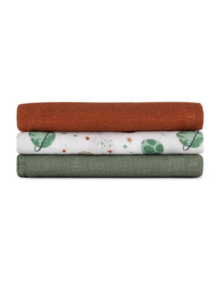 BN-415367,Set 3 scutece, Petite&Mars, Moussy, Din muselina de bambus, Hipoalergenice, 68 x 68 cm, Certificate Oeko Tex Standard 