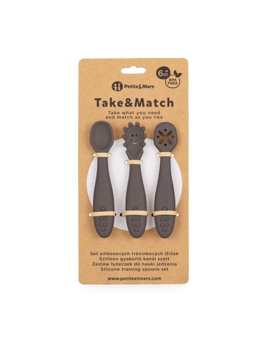 BN-721768,Set 3 lingurite, Petite&Mars, Take&Match, Din silicon, Diverse forme, Pentru supa, paste, alimente usoare, Dezvolta si