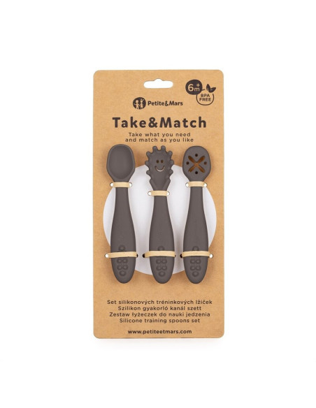 BN-721768,Set 3 lingurite, Petite&Mars, Take&Match, Din silicon, Diverse forme, Pentru supa, paste, alimente usoare, Dezvolta si