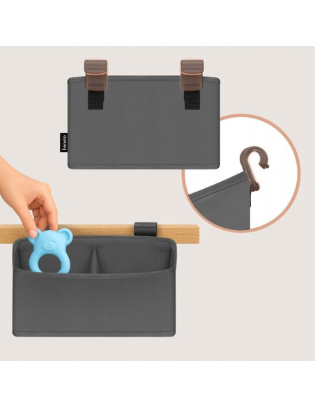 BN-LO-SIDEPOCKET_SMALL_GREY,Organizator multifunctional, Lionelo, Sidepocket S, 26x12x15 cm, 2 compartimente, Universal, Constru