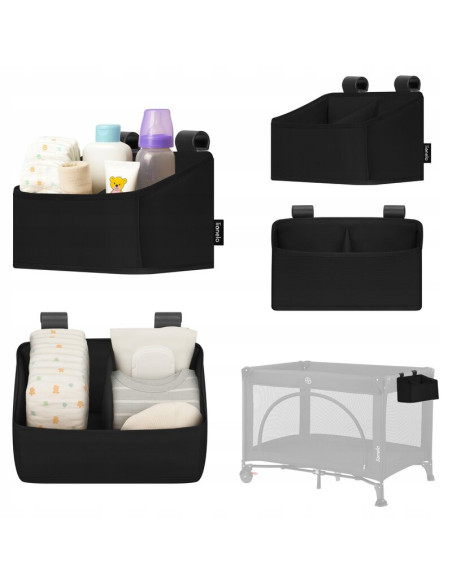 BN-LO-SIDEPOCKET_SMALL_BLACK,Organizator multifunctional, Lionelo, Sidepocket S, 26x12x15 cm, 2 compartimente, Universal, Constr