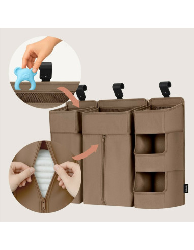 BN-LO-SIDEPOCKET_LARGE_BEIGE,Organizator multifunctional, Lionelo, Sidepocket L, 58x11x58 cm, 3 parti independente cu multiple b