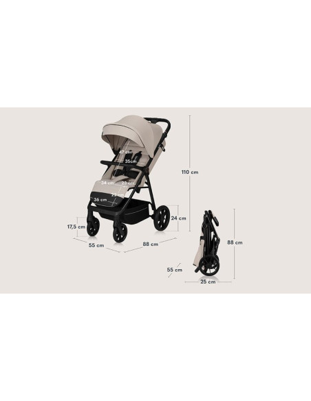 BN-LO-IVA_BEIGE_SAND,Carucior sport, Lionelo, Iva, Sustine 22 kg, 6 luni+, Capotina mare, Impermeabila, Protectie SPF 50+, 3 poz