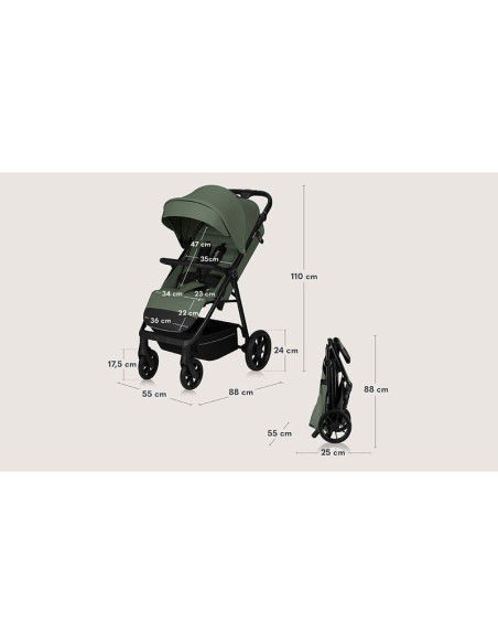 BN-LO-IVA_GREEN_FOREST,Carucior sport, Lionelo, Iva, Sustine 22 kg, 6 luni+, Capotina mare, Impermeabila, Protectie SPF 50+, 3 p