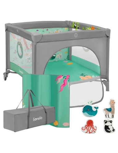 BN-LO-MILLE_PLUS_GREY_GREEN,Tarc de joaca, Lionelo, Mille Plus, Pliabil, Include saltea cu densitate T25, 4 jucarii cu velcro, M