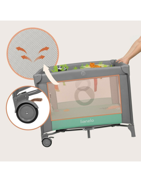 BN-LO-MILLE_PLUS_GREY_GREEN,Tarc de joaca, Lionelo, Mille Plus, Pliabil, Include saltea cu densitate T25, 4 jucarii cu velcro, M