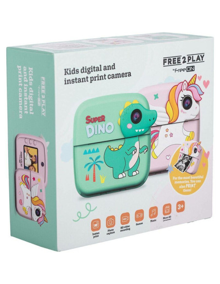 BN-86885,Aparat foto copii cu printare instant, Free2Play, Camere duale fata-spate, Cadre distractive, Cu 6 filtre, Dino