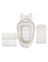 BN-6426972031325,Set 4 in 1 Cosulet bebelus, MimiNu, Premium, Baby Cocoon 75x55 cm, Cu volanase si dantela, Din bumbac certifica