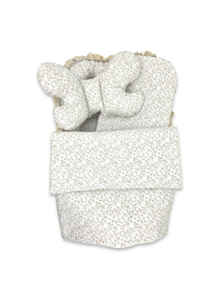 BN-6426972031325,Set 4 in 1 Cosulet bebelus, MimiNu, Premium, Baby Cocoon 75x55 cm, Cu volanase si dantela, Din bumbac certifica