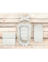 BN-6426972031325,Set 4 in 1 Cosulet bebelus, MimiNu, Premium, Baby Cocoon 75x55 cm, Cu volanase si dantela, Din bumbac certifica