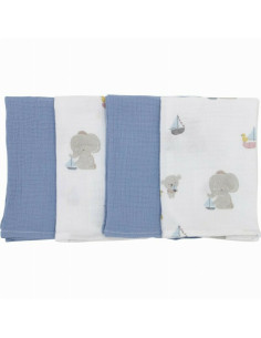 BN-87752,Set 4 lavete, Bubaba, Din muselina, Dimensiune 40x40 cm, Pentru spalarea si ingrijirea fetei si a corpului bebelusului 