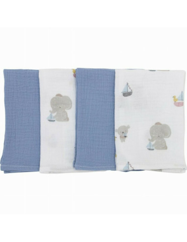 BN-87752,Set 4 lavete, Bubaba, Din muselina, Dimensiune 40x40 cm, Pentru spalarea si ingrijirea fetei si a corpului bebelusului 