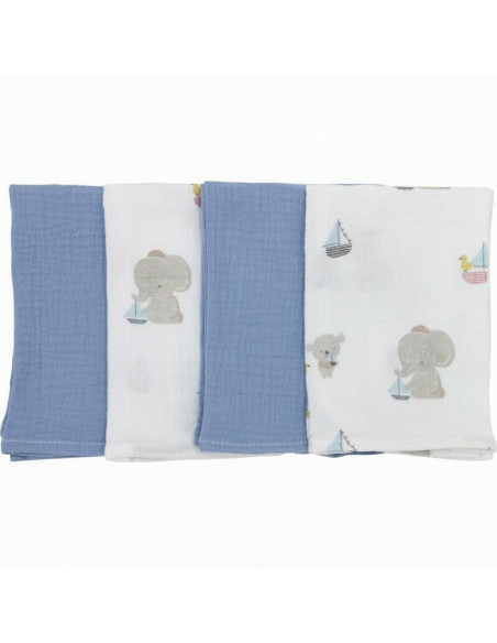 BN-87752,Set 4 lavete, Bubaba, Din muselina, Dimensiune 40x40 cm, Pentru spalarea si ingrijirea fetei si a corpului bebelusului 