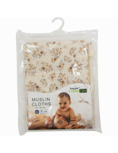 BN-87745,Set 4 lavete, Bubaba, Din muselina, Dimensiune 40x40 cm, Pentru spalarea si ingrijirea fetei si a corpului bebelusului 