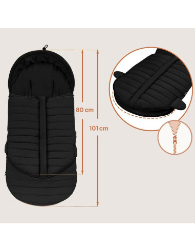 BN-LO-OLI_BLACK,Sac de iarna, Lionelo, Oli, Pentru carucior, landou sau scaun auto, 101x45 cm, Impermeabil, Rezistent pana la -2