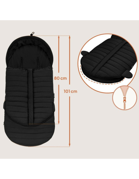BN-LO-OLI_BLACK,Sac de iarna, Lionelo, Oli, Pentru carucior, landou sau scaun auto, 101x45 cm, Impermeabil, Rezistent pana la -2