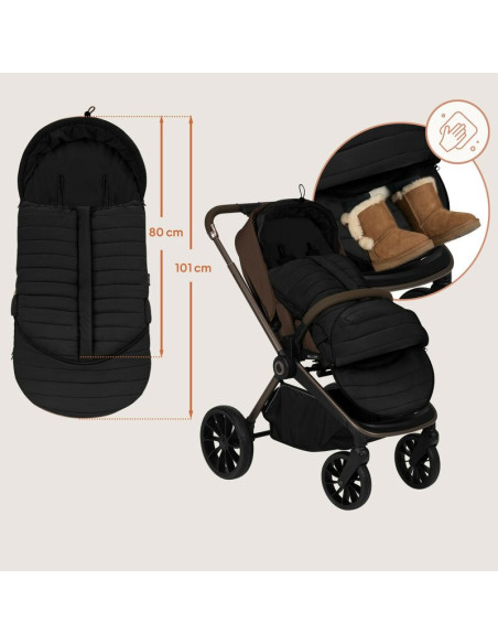 BN-LO-OLI_BLACK,Sac de iarna, Lionelo, Oli, Pentru carucior, landou sau scaun auto, 101x45 cm, Impermeabil, Rezistent pana la -2