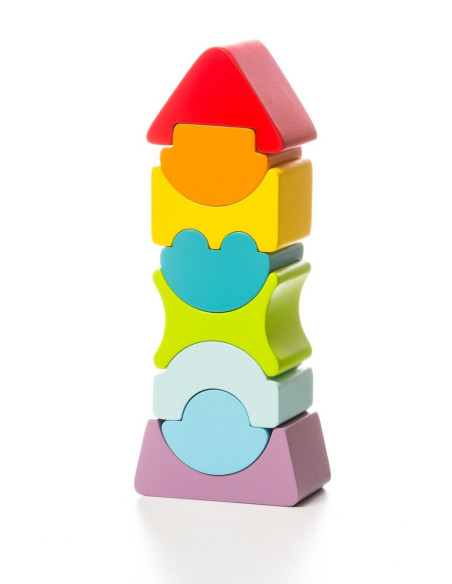 KC-12718,Jucarie din lemn, cubika, set constructii turn flexibil 8 piese