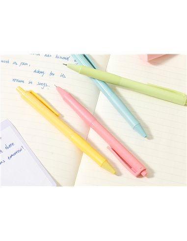 Set 4 pixuri cu mecanism Deli LonGreen, 0.7 mm, mina albastra, Pastel