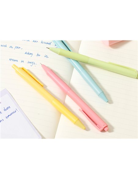 Set 4 pixuri cu mecanism Deli LonGreen, 0.7 mm, mina albastra, Pastel