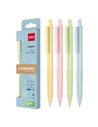 Set 4 pixuri cu mecanism Deli LonGreen, 0.7 mm, mina albastra, Pastel