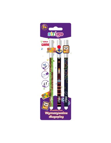 Set 3 pixuri cu cerneala termosensibila Strigo SSC180X3, Motiv games
