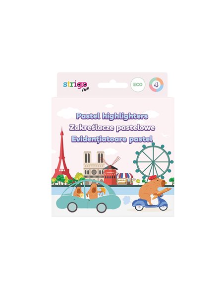 Set 4 textmarkere Strigo SSC503, Motiv Capybara, Pastel