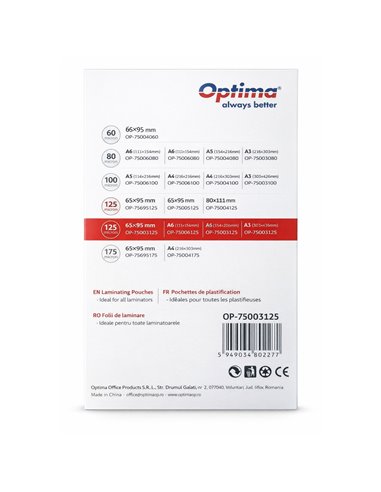 Folie laminare OPTIMA A3 (303 x 426 mm),125 microni, 100 BUC.TOP