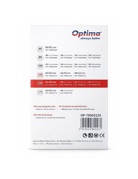 Folie laminare OPTIMA A3 (303 x 426 mm),125 microni, 100 BUC.TOP