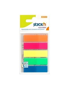 Stick index plastic transparent color Stick"n, 45 x 12 mm, 5 x 25 file/set, Neon