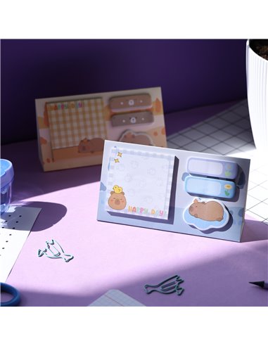 Notes adeziv Strigo SSN0421, Motiv Capybara, Albastru pastel