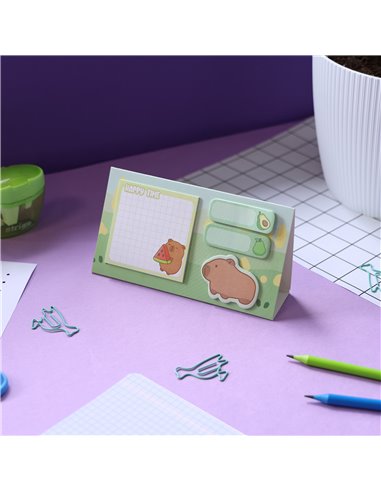 Notes adeziv Strigo SSN046, Motiv Capybara, Galben pastel