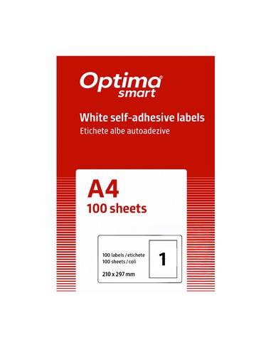 Etichete albe autoadezive 1/A4 Optima smart, 210 x 297 mm, 100coli/top