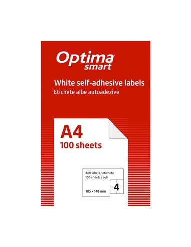 Etichete albe autoadezive 4/A4 Optima smart, 105 X 148.5 mm, 100 coli/top
