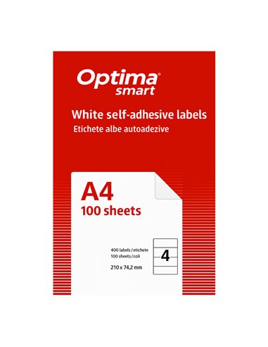 Etichete albe autoadezive 4/A4 Optima smart, 210 X 74.2 mm, 100 coli/top
