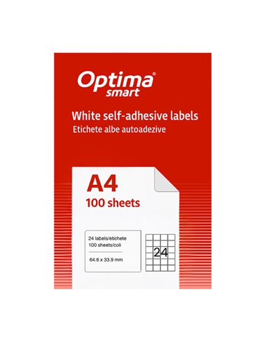 Etichete albe autoadezive 24/A4 Optima smart, 64.6 X 33.9 mm, 100 coli/top