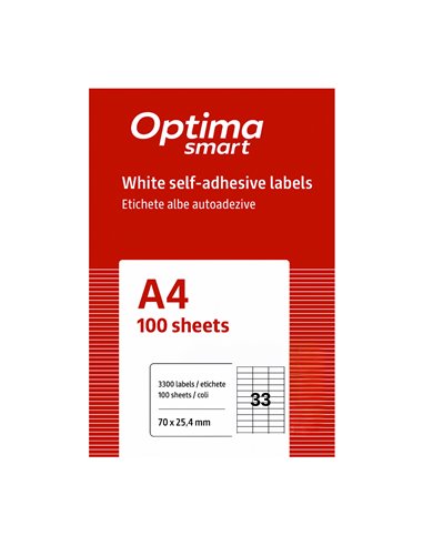 Etichete albe autoadezive 33/A4 Optima smart, 70 X 25.4 mm, 100 coli/top