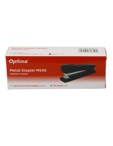 Capsator metalic Optima, 40 coli, capse 24/6, 26/6, 24/8, Negru