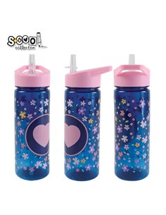 Sticla apa din plastic cu pai S-COOL SC3106, 600 ml, Motiv Pink heart 2