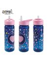 Sticla apa din plastic cu pai S-COOL SC3106, 600 ml, Motiv Pink heart