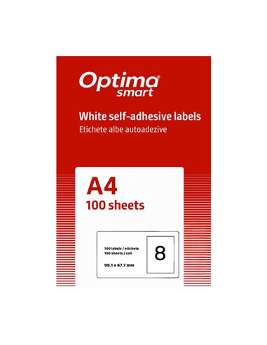 Etichete albe autoadezive 8/A4 Optima smart, 99.1 x 67.7 mm, 100 coli/top