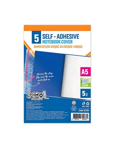 Set 5 coperti caiet A5 autoadezive S-COOL SC285, Transparente