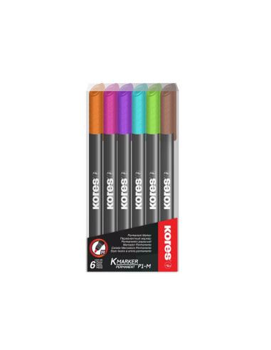 KO22146,Set 6 x Marker permanent Kores, varf fin - 1mm, 6 culori