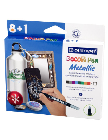 CE273709,Markere permanente pentru decor Slim 2737 Centropen, 8+1 culori metalice