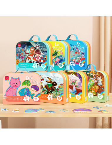 DLEH744,Puzzle geanta cadou 89 piese Deli, efect luminos - Dinozauri