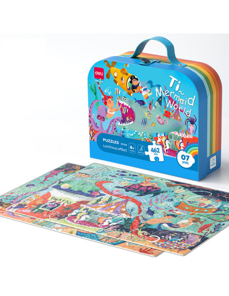 DLEH748,Puzzle geanta cadou Deli, 462 piese, efect luminos - lumea marina