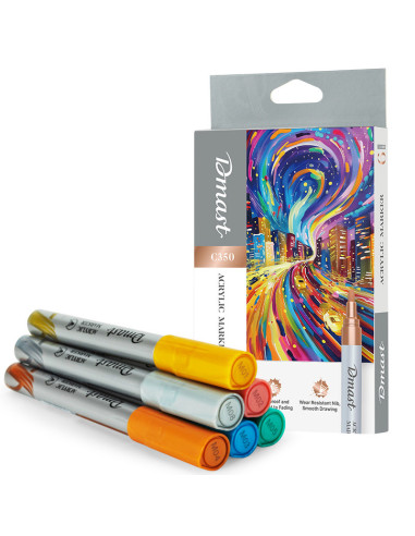 DLEC350,Set 6 buc x Markere acrilice Pebeo Dmast, 2 mm, culori metalizate