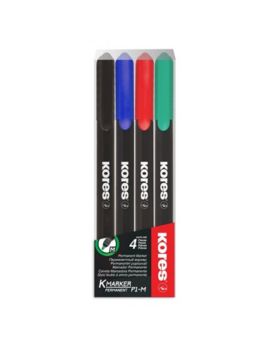 Set 4 x Marker permanent Kores, varf fin - 1 mm, 4 culori