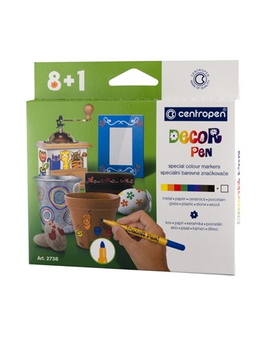 Markere permanente pentru decor slim 2738 Centropen, 8+1 culori