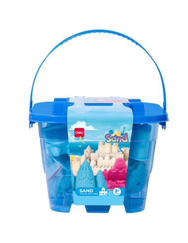 DLEY013-BL,Nisip kinetic Deli, galetusa 500g + 6 forme modelaj, Albastru